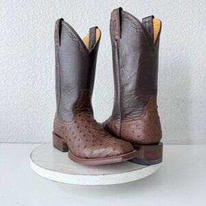 Rod Patrick Mens Cowboy Boots 10AA Brown Ostrich Leather Western French Toe EUC